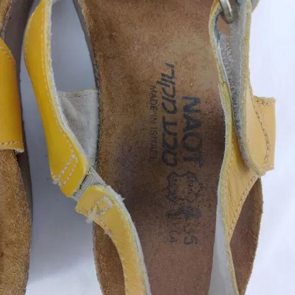 Naot Sandals Slingback Strappy Yellow Leather Open Toe Casual Womens 35 US 4 4.5 - Picture 9 of 12
